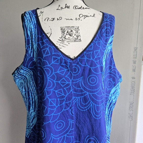 Aller Simplement Dress Women's Sz 3XL V-neck Blue Artsy Design Beach Vacation - Picture 2 of 8